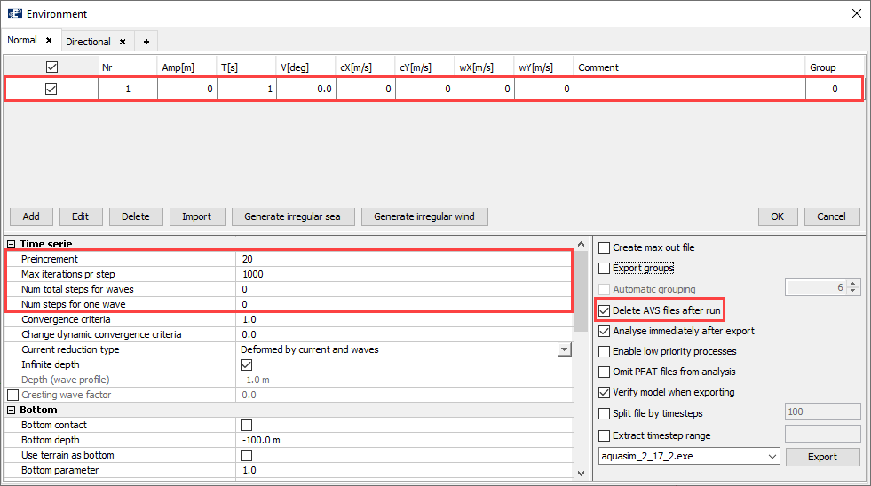 Export menu