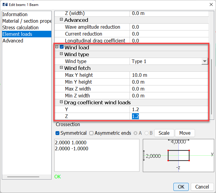 Edit beam window