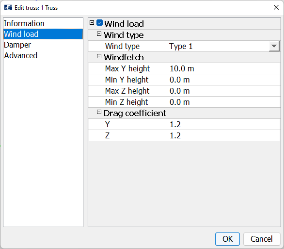 Edit truss: wind load