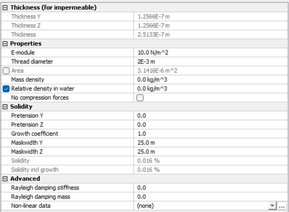 Figure 8.1 Material properties of “Membrane” elements corresponding to the structure surface.