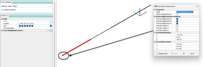 Figure 7 Prescribed displacements to the back-end node of the cable