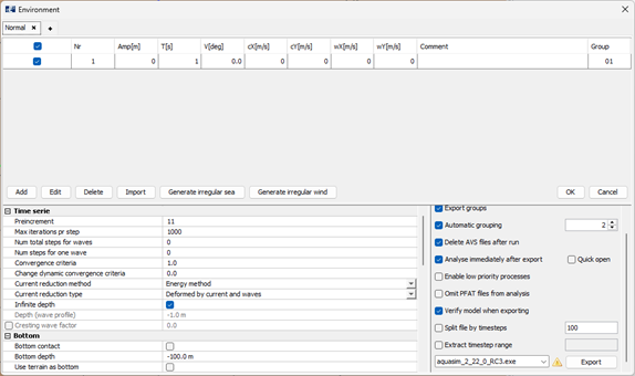 Figure 9 Export setting for AquaSim analysis