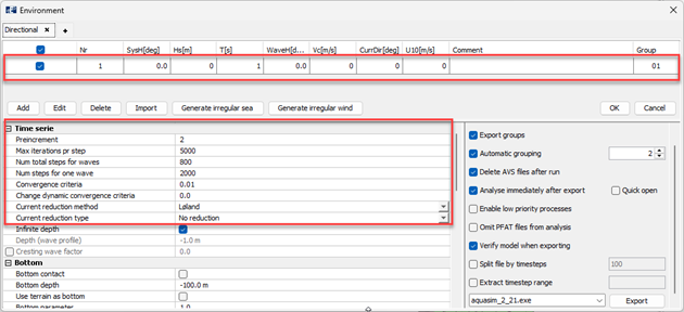Figure 10 Analysis parameters