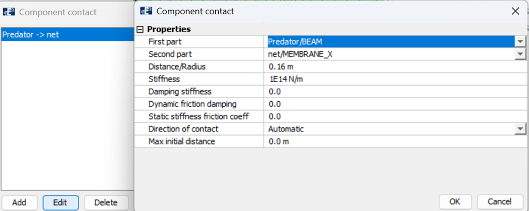 Figure 9 Component contact dialogue box.