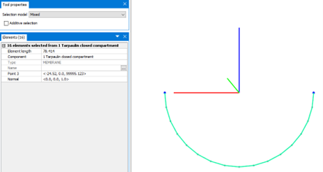 Figure 4 A half circle with 32 elements in xz-plane