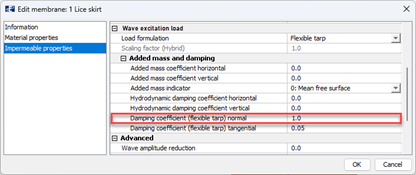 Figure 10 Parameter “Damping coefficient (flexible tarp)” set to 1.0