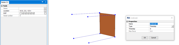 Figure 11 Linebreake introduced to truss elements. Panel is free to displace in x-direction