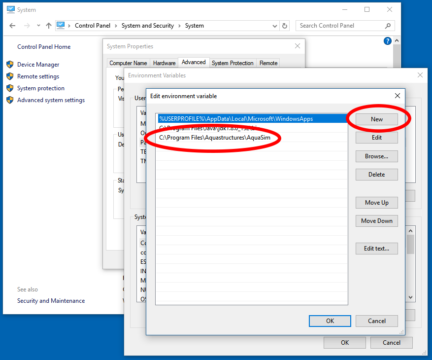 Add program files - aquastructures - aquasim to the path