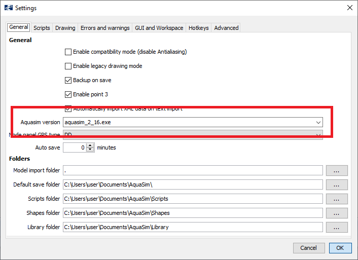 AquaEdit settings