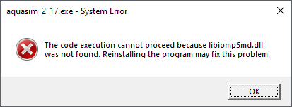 Error message: Code execution cannot proceed because libiomp5md.dll was not found