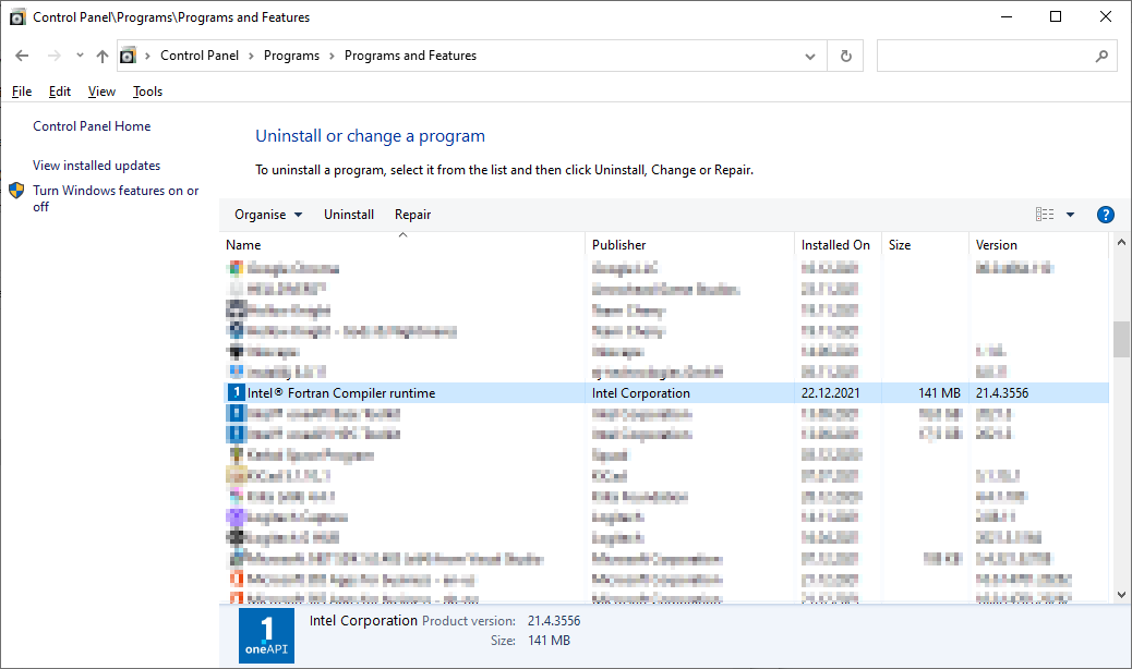 Uninstalling old versions of the Intel Fortran Redistributable