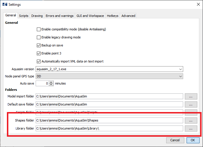 AquaEdit settings